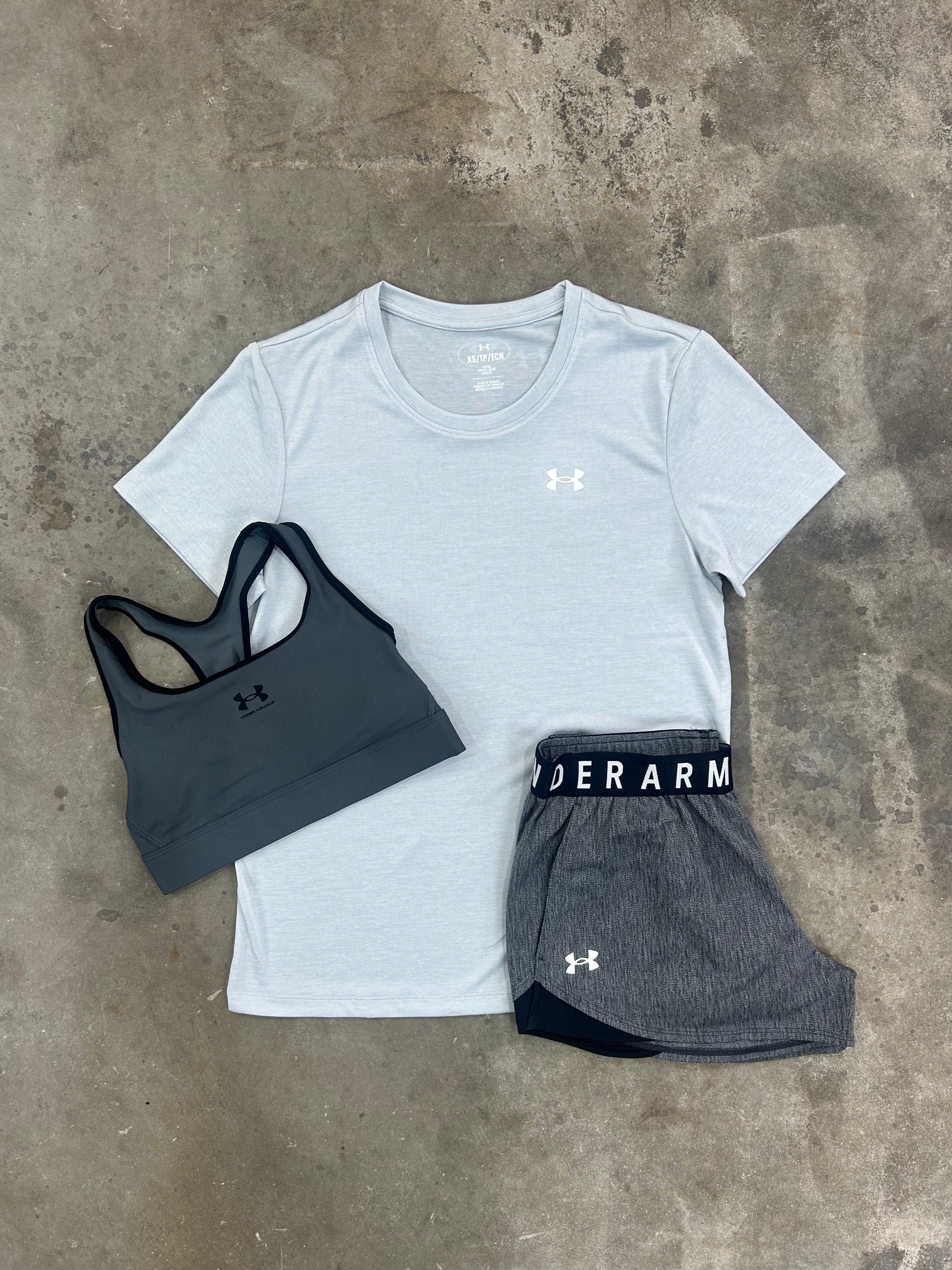 Under Armour Grey 3 Piece Set - T Shirt / Sports Bra / Shorts